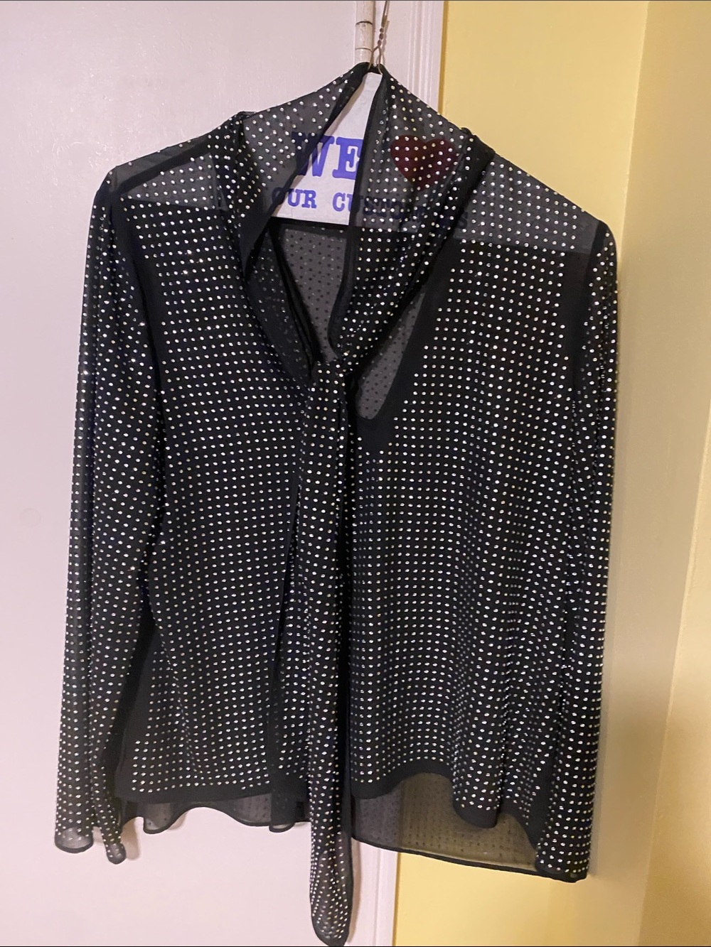 Zara Black Sheer Polka Dot Tie-Neck Blouse